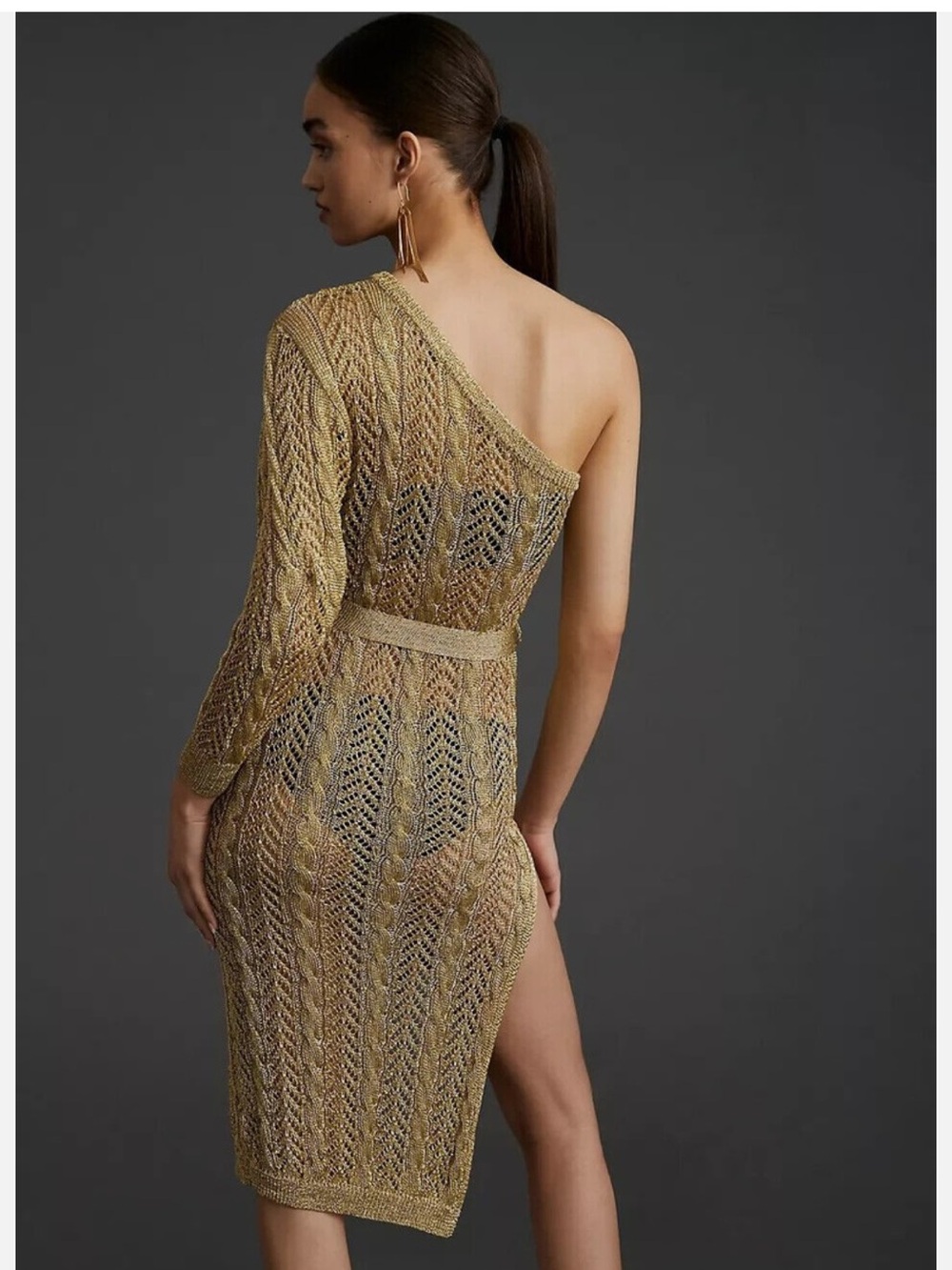 Maeve One-Shoulder Metallic Gold Knit Dress